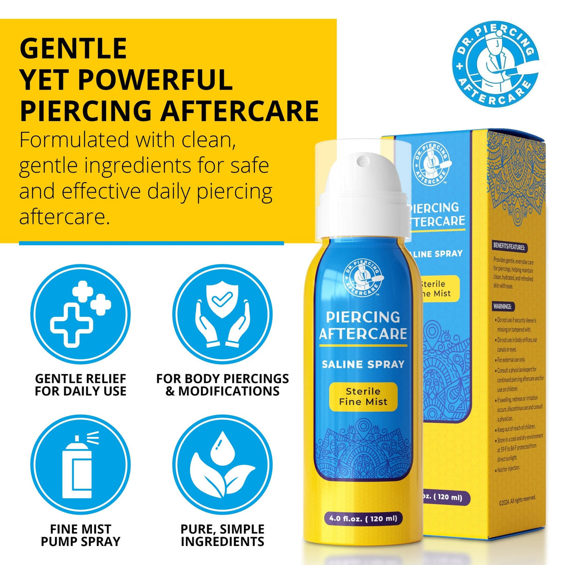 Piercing Aftercare Sterile Saline Spray 4.0 oz - Wholesale - Dr. Piercing Aftercare