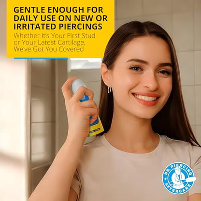 Dr. Piercing Aftercare Spray 4.0 oz Sterile Saline Solution - Gentle Mist Cleaner for Ear Nose and Body Piercings - Simple Two Ingredient Formula