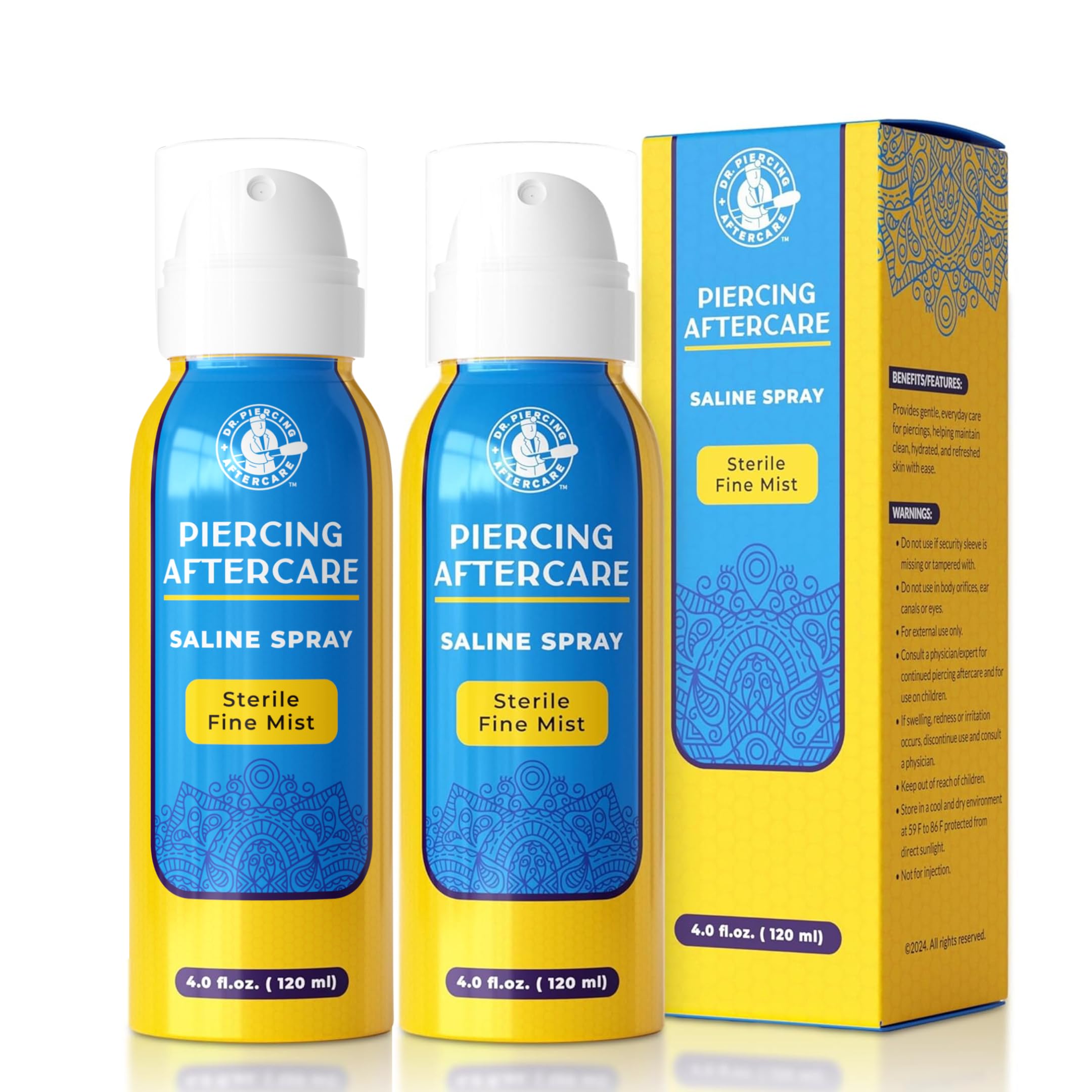 Dr. Piercing Aftercare Spray 4.0 oz Sterile Saline Solution - Gentle Mist Cleaner for Ear Nose and Body Piercings - Simple Two Ingredient Formula