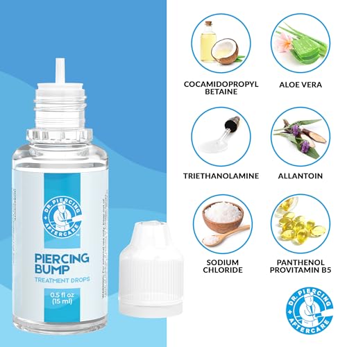 Dr. Piercing Aftercare Keloid Drops – Non - Greasy Saline Solution for Keloid Bump Removal for Piercings - May Reduce Appearance of Nose Piercing Bump, Nose Ear Lip Belly (15 mL) - Dr. Piercing Aftercare