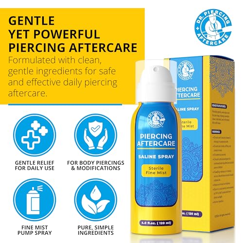 Dr. Piercing Aftercare – Piercing Aftercare Sterile Saline Spray - Sterile Saline Solution for Piercings - Ear Piercing Cleaner Saline Wash Spray - Nose, Ear, Belly &amp; Piercing Bump – 4.0 oz - Dr. Piercing Aftercare