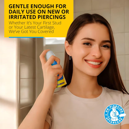 Dr. Piercing Aftercare Spray 4.0 oz Sterile Saline Solution - Gentle Mist Cleaner for Ear Nose and Body Piercings - Simple Two Ingredient Formula - Dr. Piercing Aftercare