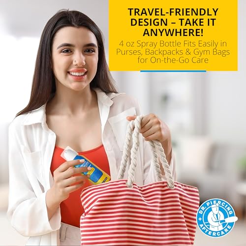 Dr. Piercing Aftercare Spray 4.0 oz Sterile Saline Solution - Gentle Mist Cleaner for Ear Nose and Body Piercings - Simple Two Ingredient Formula - Dr. Piercing Aftercare