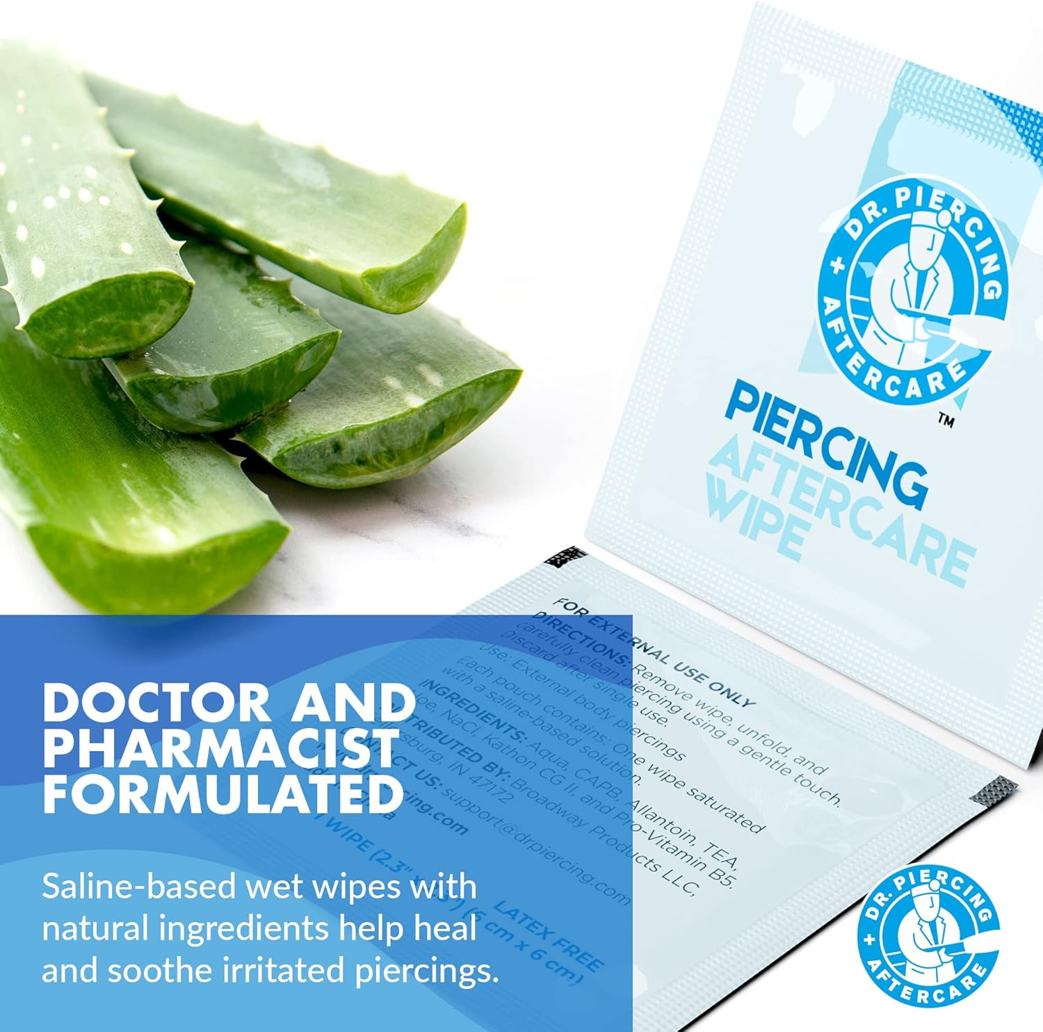 Dr. Piercing Aftercare Swabs and Wipes Combo - Saline Solution for Piercings - Earring Nose Belly Ear Piercing Cleaner - Saline Wash, Ear Hole Cleaner - Keloid Bump - Dr. Piercing Aftercare