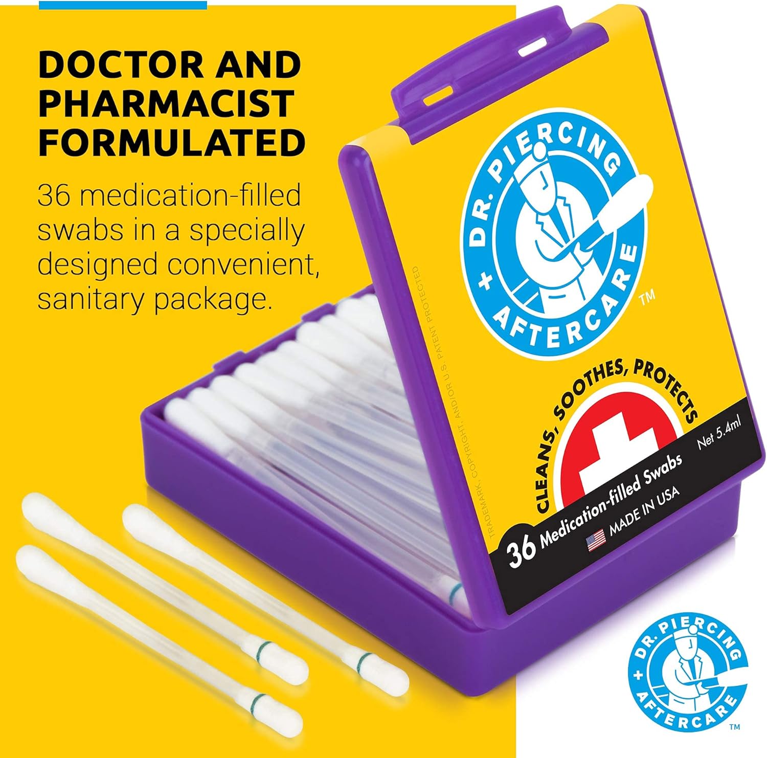 Dr. Piercing Aftercare Swabs and Wipes Combo - Saline Solution for Piercings - Earring Nose Belly Ear Piercing Cleaner - Saline Wash, Ear Hole Cleaner - Keloid Bump - Dr. Piercing Aftercare