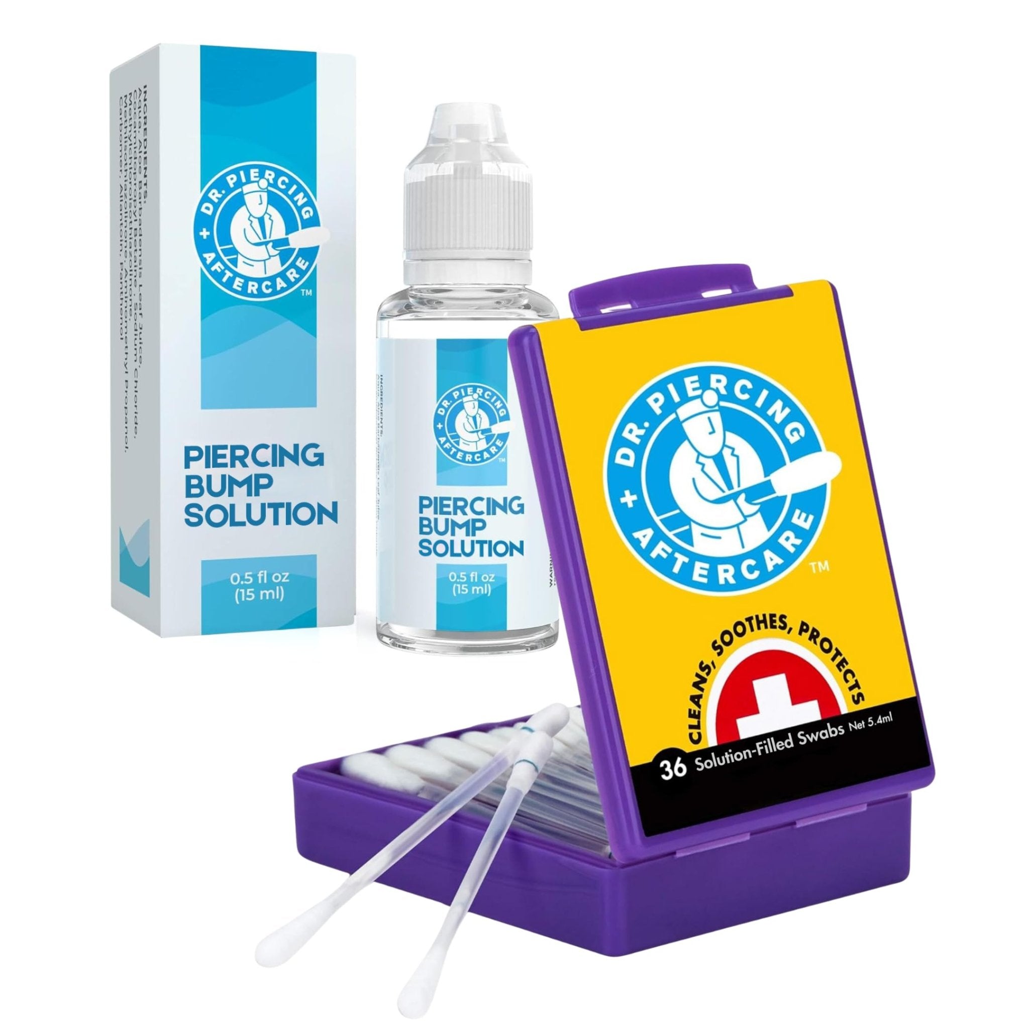 Dr. Piercing Aftercare Swabs Bundle with Keloid Bump Removal Drops - Saline Solution For Piercings - Ear Piercing Cleaner - Dr. Piercing Aftercare