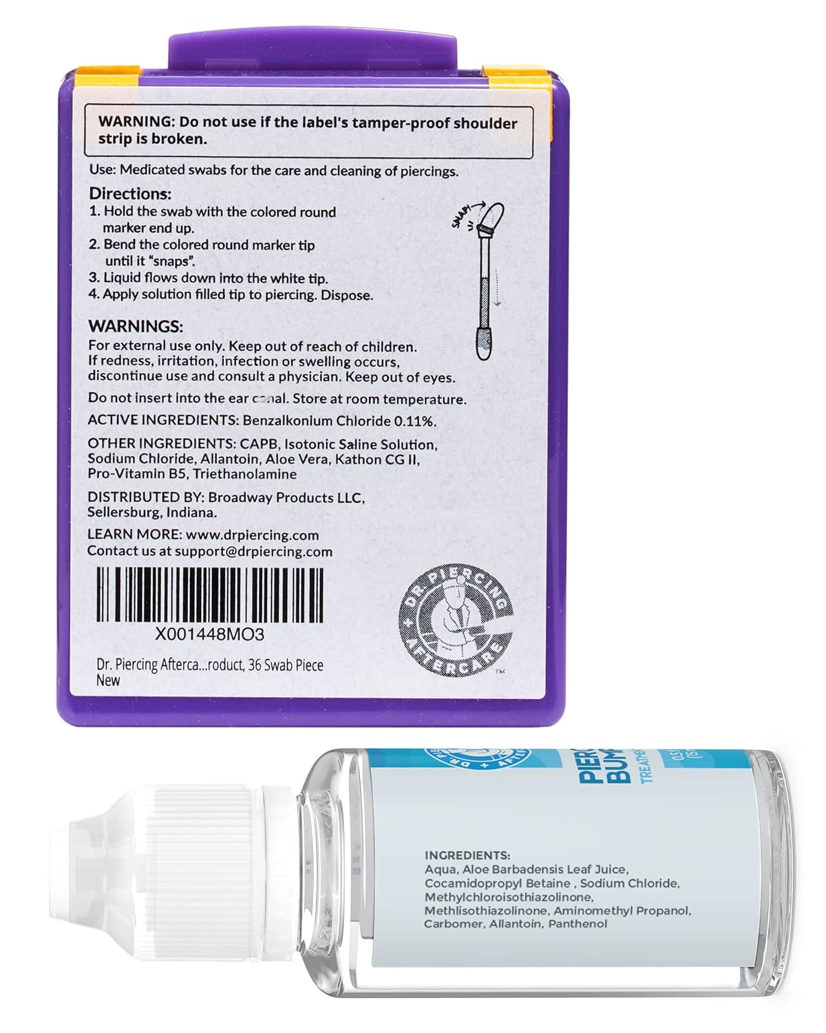 Dr. Piercing Aftercare Swabs Bundle with Keloid Bump Removal Drops - Saline Solution For Piercings - Ear Piercing Cleaner - Dr. Piercing Aftercare