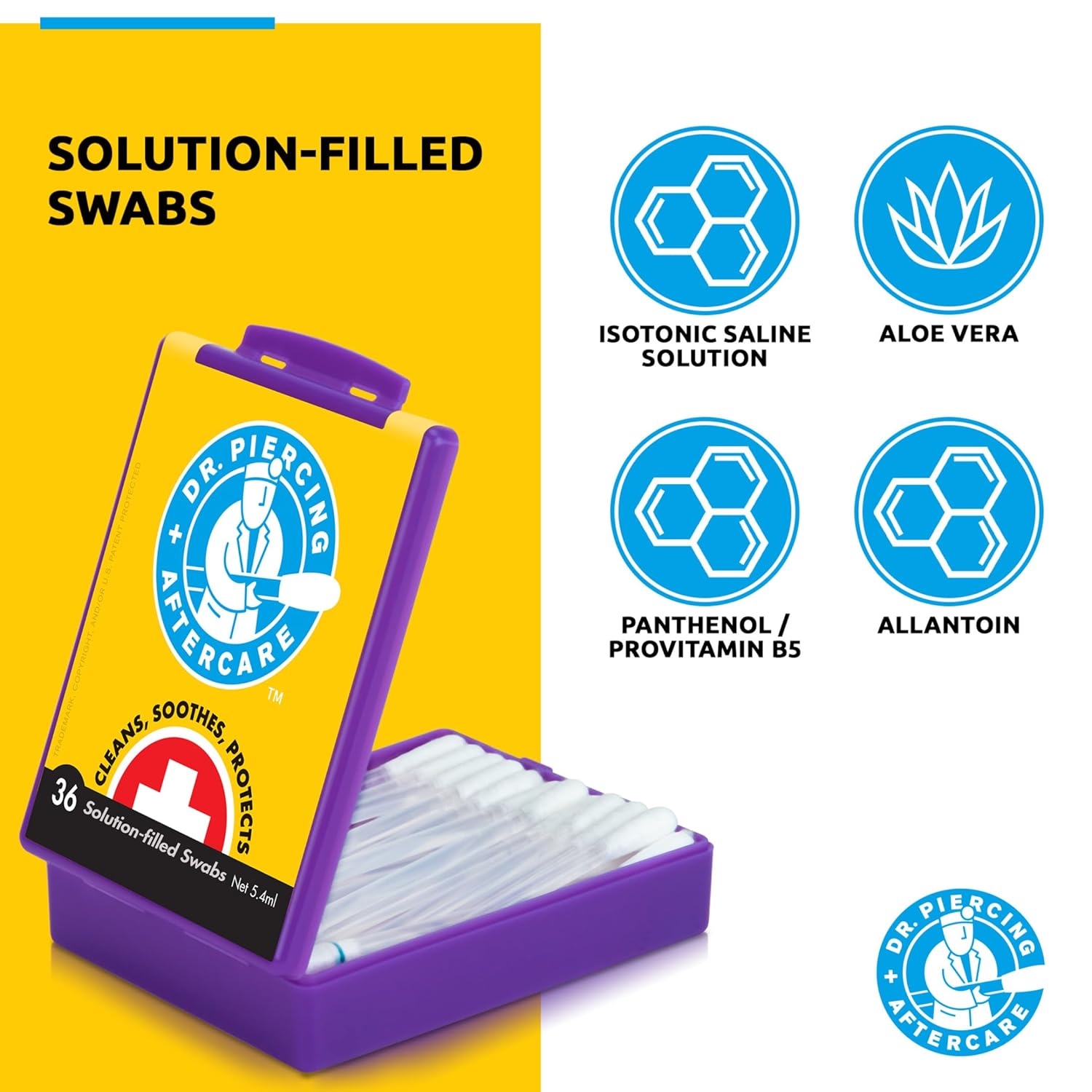 Dr. Piercing Aftercare Swabs – Piercing Bump Saline Solution for Cleansing Earring, Nose, Belly, and Ear Piercings – Gentle Saline Wash for a Refreshing Experience – 36 Easy - to - Use Swabs (1 - Pack) - Dr. Piercing Aftercare