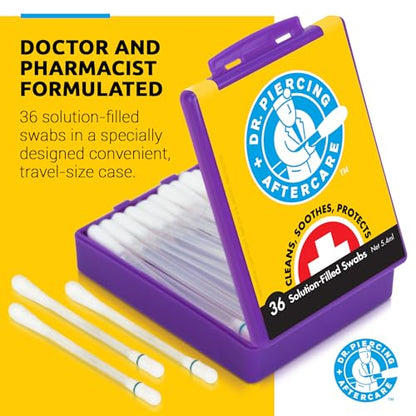 Dr. Piercing Aftercare Swabs – Piercing Bump Saline Solution for Cleansing Earring, Nose, Belly, and Ear Piercings – Gentle Saline Wash for a Refreshing Experience – 36 Easy - to - Use Swabs (1 - Pack) - Dr. Piercing Aftercare