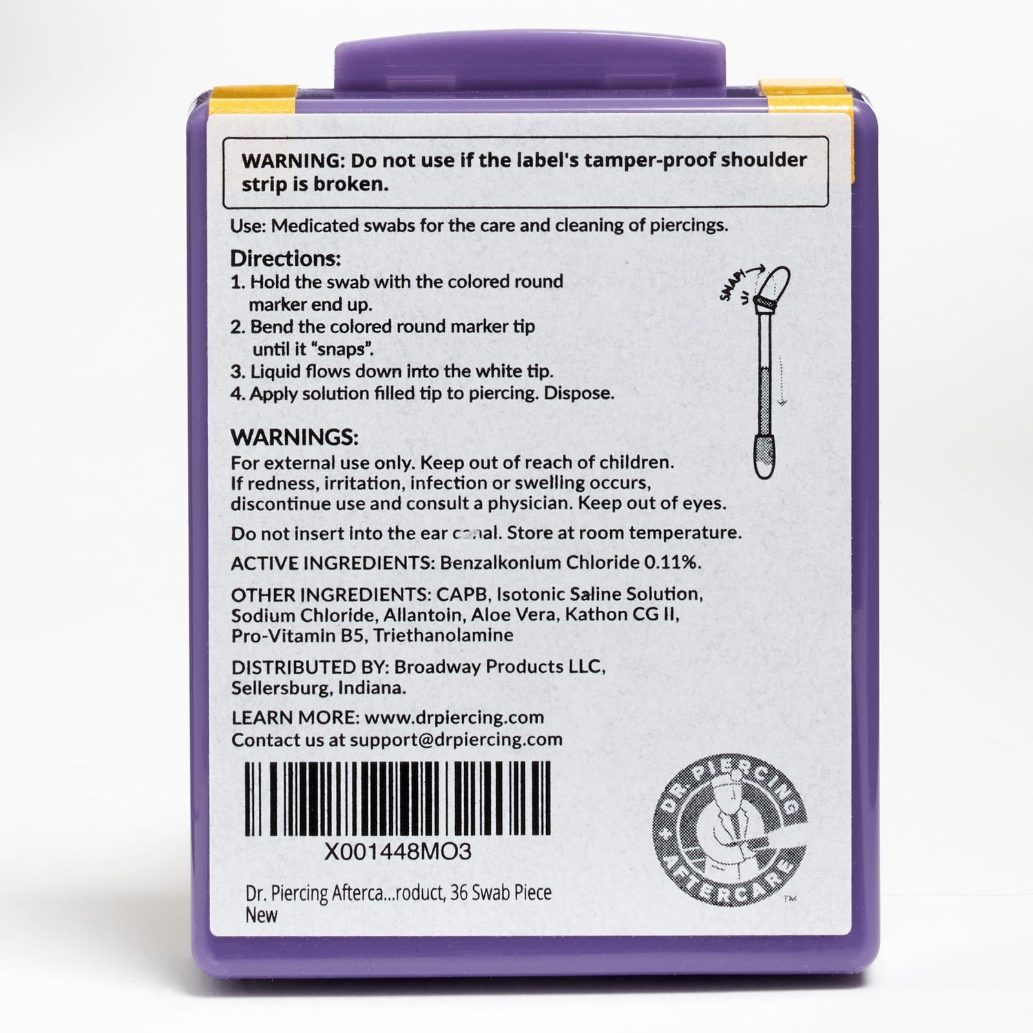 Dr. Piercing Aftercare Swabs – Piercing Bump Saline Solution for Cleansing Earring, Nose, Belly, and Ear Piercings – Gentle Saline Wash for a Refreshing Experience – 36 Easy - to - Use Swabs (1 - Pack) - Dr. Piercing Aftercare