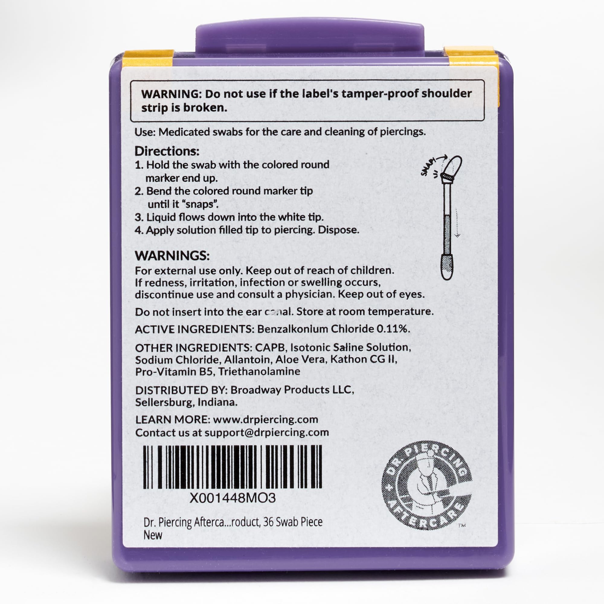 Dr. Piercing Aftercare Swabs – Piercing Bump Saline Solution for Cleansing Earring, Nose, Belly, and Ear Piercings – Gentle Saline Wash for a Refreshing Experience – 36 Easy - to - Use Swabs (1 - Pack) - Dr. Piercing Aftercare