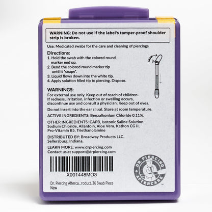 Dr. Piercing Aftercare Swabs – Piercing Bump Saline Solution for Cleansing Earring, Nose, Belly, and Ear Piercings – Gentle Saline Wash for a Refreshing Experience – 36 Easy - to - Use Swabs (1 - Pack) - Dr. Piercing Aftercare