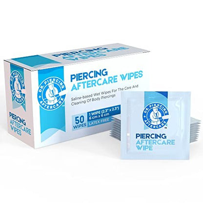 Dr. Piercing Aftercare Wipes – Piercing Aftercare | Saline Solution for Piercings - Keloid Bump Ear Piercing Cleaner – Ears Lips Belly Nose Piercing Bump - Piercing Hole Cleaner (50 Count) - Dr. Piercing Aftercare