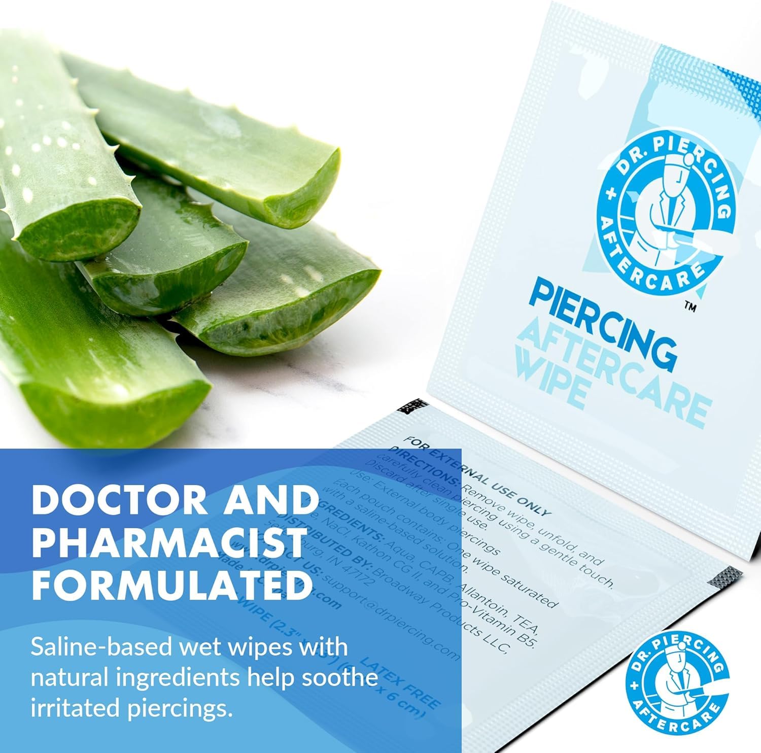 Dr. Piercing Aftercare Wipes – Piercing Aftercare | Saline Solution for Piercings - Keloid Bump Ear Piercing Cleaner – Ears Lips Belly Nose Piercing Bump - Piercing Hole Cleaner (50 Count) - Dr. Piercing Aftercare