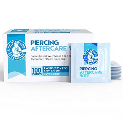 Dr. Piercing Aftercare Wipes – Piercing Aftercare | Saline Solution for Piercings - Keloid Bump Ear Piercing Cleaner – Ears Lips Belly Nose Piercing Bump - Piercing Hole Cleaner (50 Count) - Dr. Piercing Aftercare