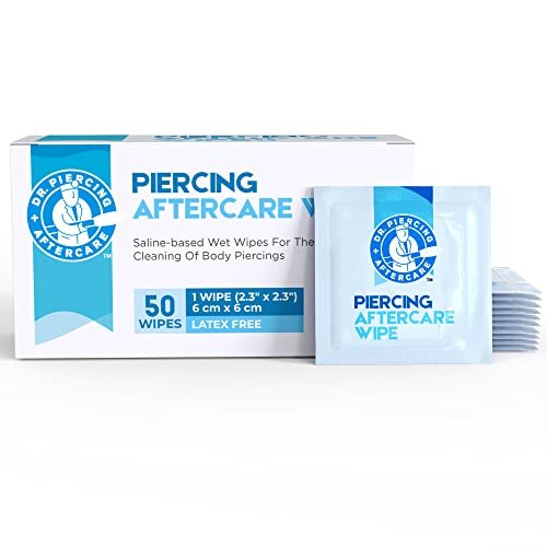 Dr. Piercing Aftercare Wipes – Piercing Aftercare | Saline Solution for Piercings - Keloid Bump Ear Piercing Cleaner – Ears Lips Belly Nose Piercing Bump - Piercing Hole Cleaner (50 Count) - Dr. Piercing Aftercare