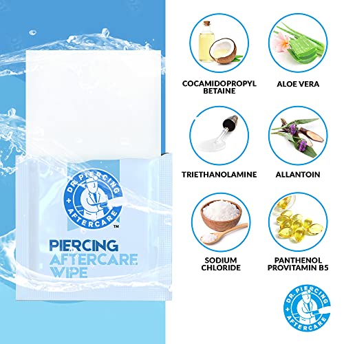 Dr. Piercing Aftercare Wipes – Piercing Aftercare | Saline Solution for Piercings - Keloid Bump Ear Piercing Cleaner – Ears Lips Belly Nose Piercing Bump - Piercing Hole Cleaner (50 Count) - Dr. Piercing Aftercare
