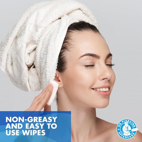 Dr. Piercing Aftercare Wipes – Piercing Aftercare | Saline Solution for Piercings - Keloid Bump Ear Piercing Cleaner – Ears Lips Belly Nose Piercing Bump - Piercing Hole Cleaner (50 Count) - Dr. Piercing Aftercare