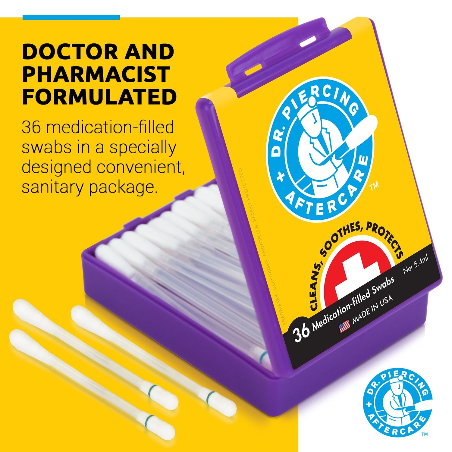 2 Pack Dr. Piercing Aftercare Swabs - Saline Solution for Wound Care. Protects wounds, burns, scrapes - Dr. Piercing Aftercare