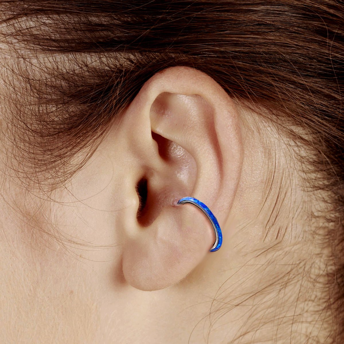 Clicker Piercing for Conch, Septum and Hoop With Blue Opal Stone Surgical Steel - Dr. Piercing Aftercare