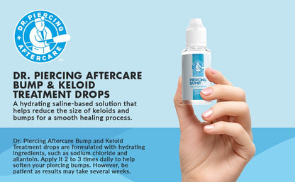 Dr. Piercing Aftercare Bump &amp; Keloid Treatment Drops | Hydrating &amp; Soothing Saline Based Solution | Reduce the Size &amp; Appearance of Scars | Swift Healing of Ear, Nose, Belly, Body Piercings | 30 ML Pack of 2 - Dr. Piercing Aftercare