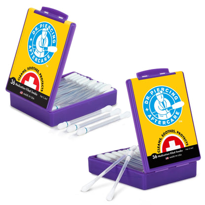 Dr. Piercing Aftercare- Medicated Swabs Treat Ear, Nose, Belly, and Body Piercings - Each Swab Contains Cleaner Treatment to Care For A Peircing - Cleanser to Heal Pierced Ears - Dr. Piercing Aftercare